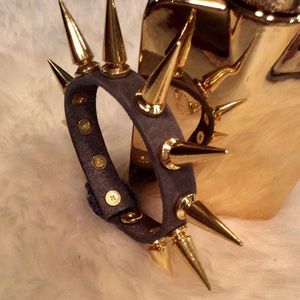 Handmade Gray/Gold leather spike studs